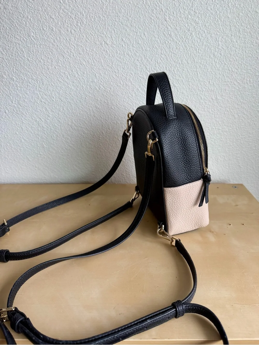 Kate Spade New York Black & Cream Leather Mini Backpack